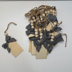 Wooden Gift Tags with Black Gingham Bows and Bead Accents